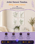 Four framed sage green eucalyptus and leaf botanical prints hung above a console table in a bright room, with an Azurra Shop promotional banner