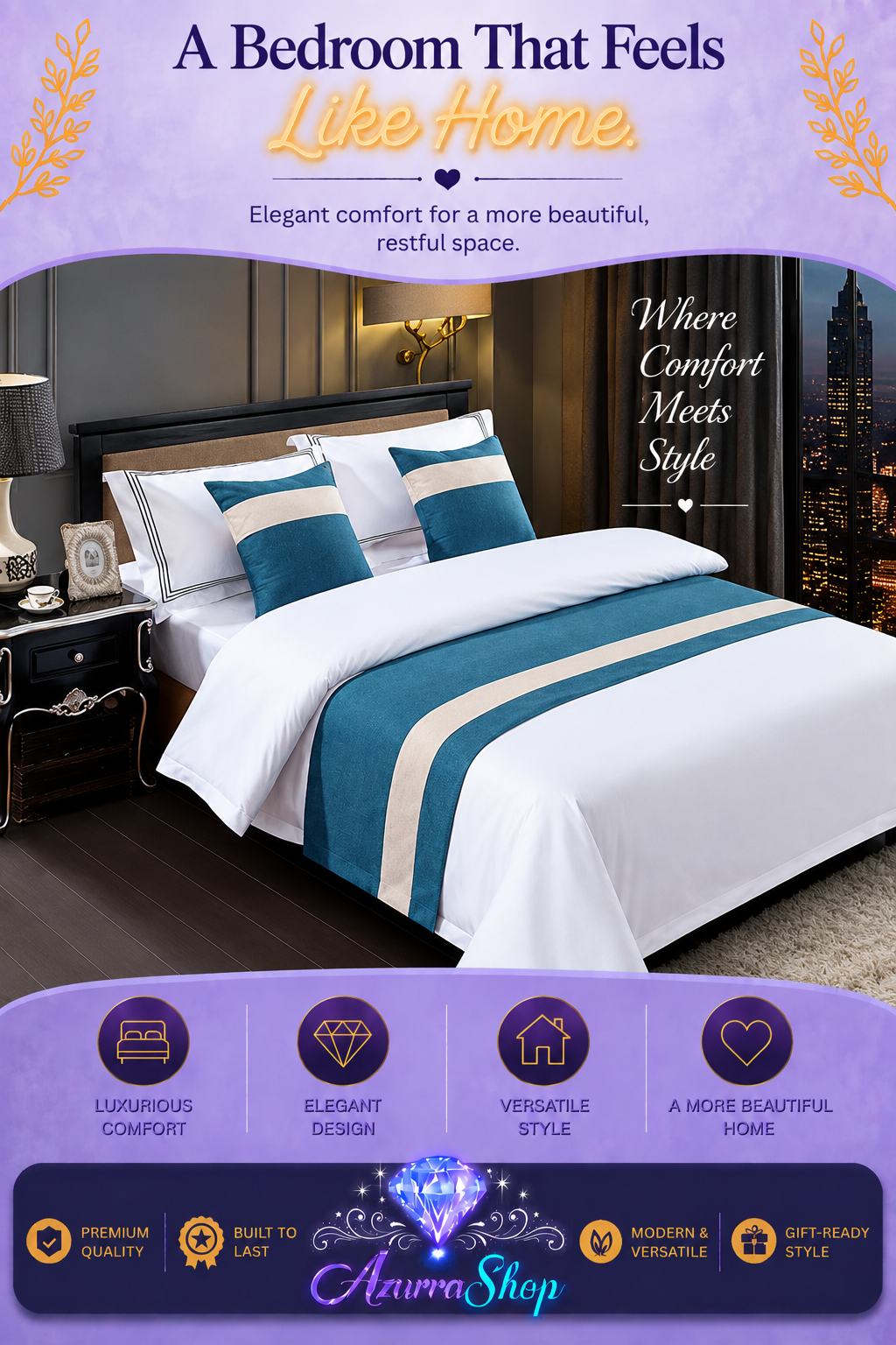 Chinese Classical Style Bed Runner &amp; Pillow Set
