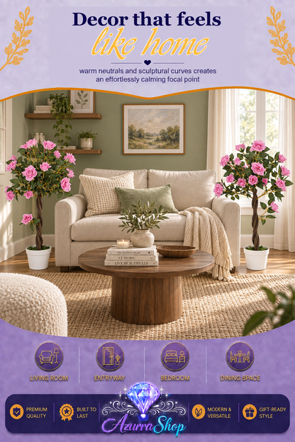 Set of 2 Artificial Rose Floral Trees in Pot — 35" Tall