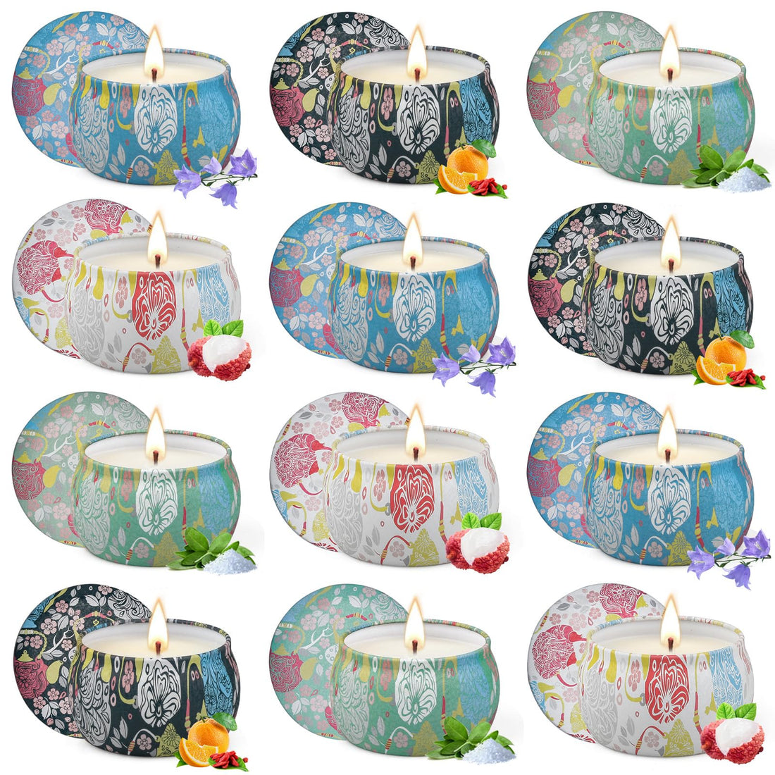 12-Pack Candle Set: > 12-Pack Aromatherapy Soy Candle Gift Set — 4 scents, 300 hours total burn, natural soy wax, cotton wicks, smoke-free — Azurra Shop