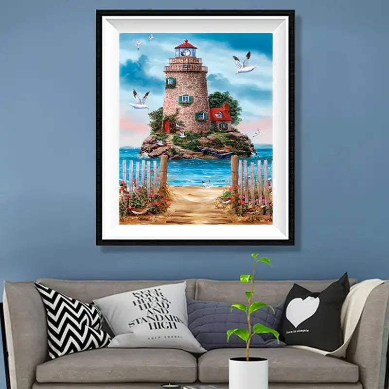 Mosaic Lighthouse Diamond Painting - 5D DIY Full Drill Gem Stone Kit 12" x 16" | Azurra Shop