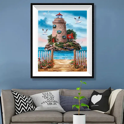 Mosaic Lighthouse Diamond Painting - 5D DIY Full Drill Gem Stone Kit 12" x 16" | Azurra Shop