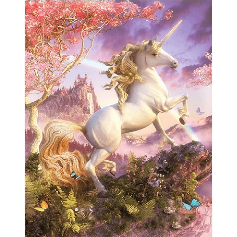 Unicorn Diamond Painting - 5D DIY Resin Drill Kit 12" x 16" Vibrant Pink Fantasy Design | Azurra Shop