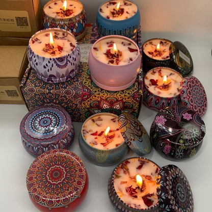 Aromatherapy Candle Ornaments: > Metal Cup Aromatherapy Candle Ornaments — 2.2"D x 1.2"H, osmanthus/gardenia/jasmine/citrus scents — Azurra Shop