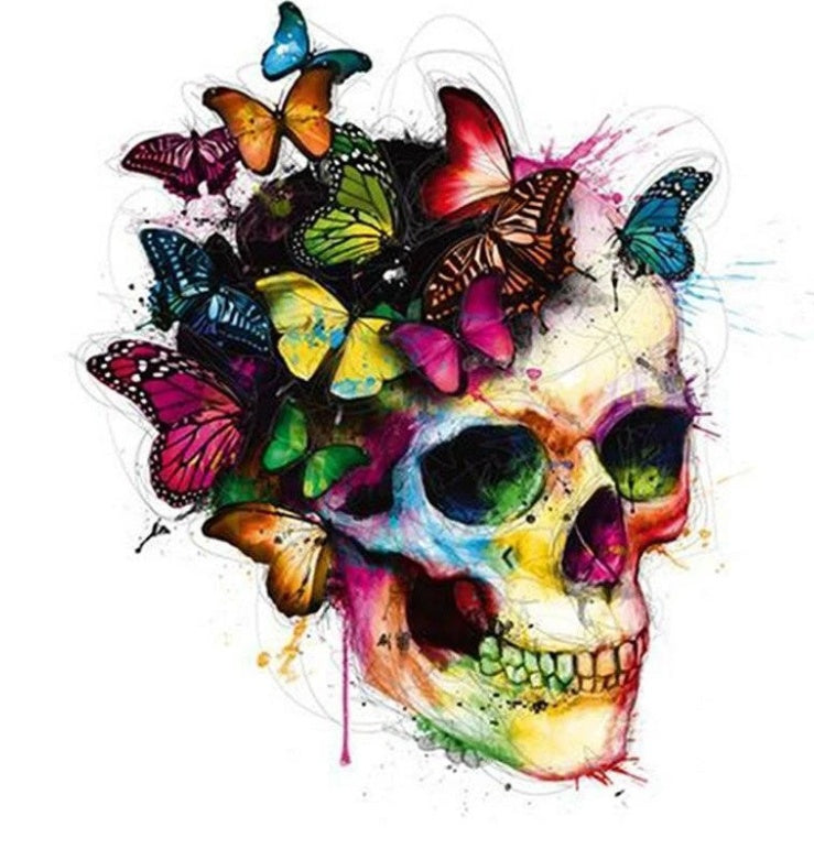 Skull butterfly diamond painting kit – 8x10" to 20x24" gothic dark fantasy art by Azurra Shop