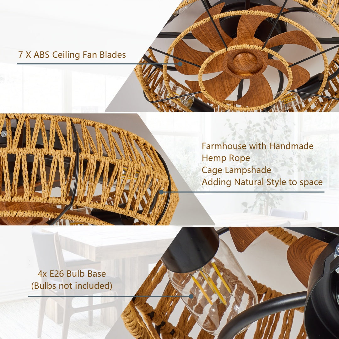 19" Boho Caged Ceiling Fan with Light &amp; Remote