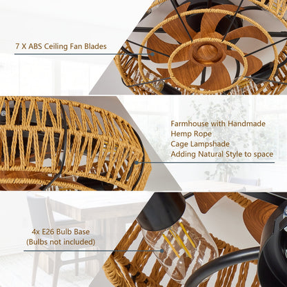 19" Boho Caged Ceiling Fan with Light &amp; Remote