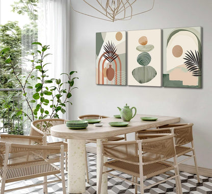 Boho Canvas Wall Art Set — 3 Pieces, Framed