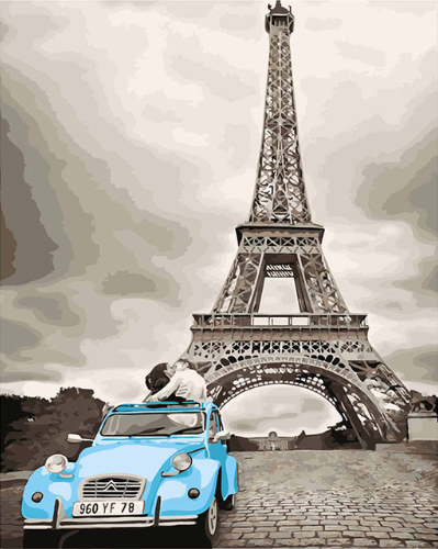 Eiffel Tower couples diamond painting kit – 16x20" romantic Paris love scene wall art by Azurra Shop
