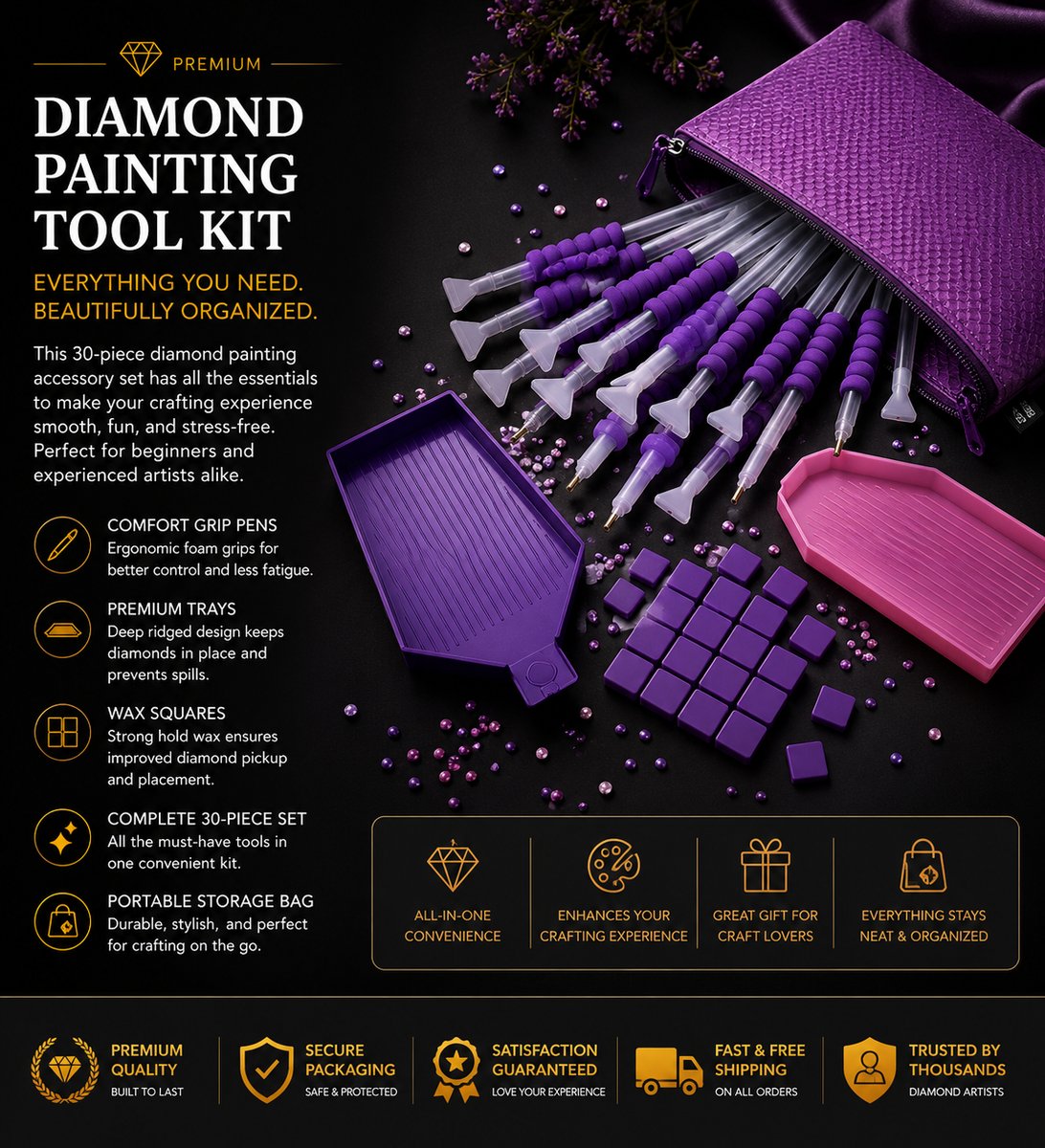 29 piece tool set spilling out of its avocado print bag with pens, trays, and wax squares
