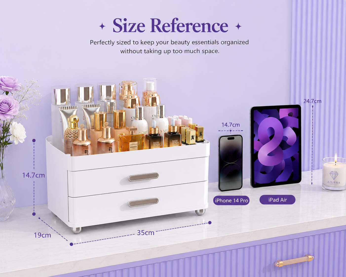 Makeup Organizer with Drawers — 4-Tier Vanity &amp; Skincare Storage