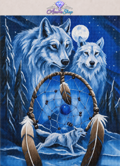 Two Wolves Cobalt Night Diamond Painting Kit