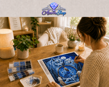 Two Wolves Cobalt Night Diamond Painting Kit