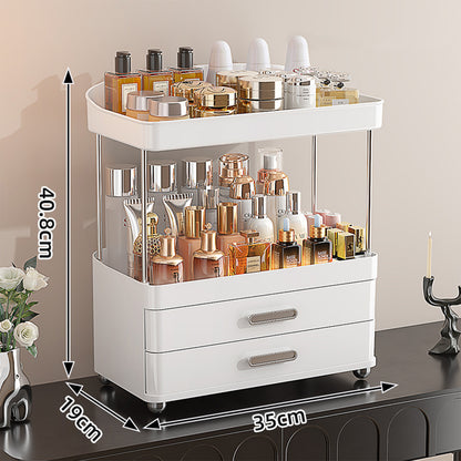 4-Tier Makeup Organizer with 2 Drawers — clear acrylic-style, slide rails, non-slip base, 13.8"x7.5"x16.1", 4 styles — Azurra Shop