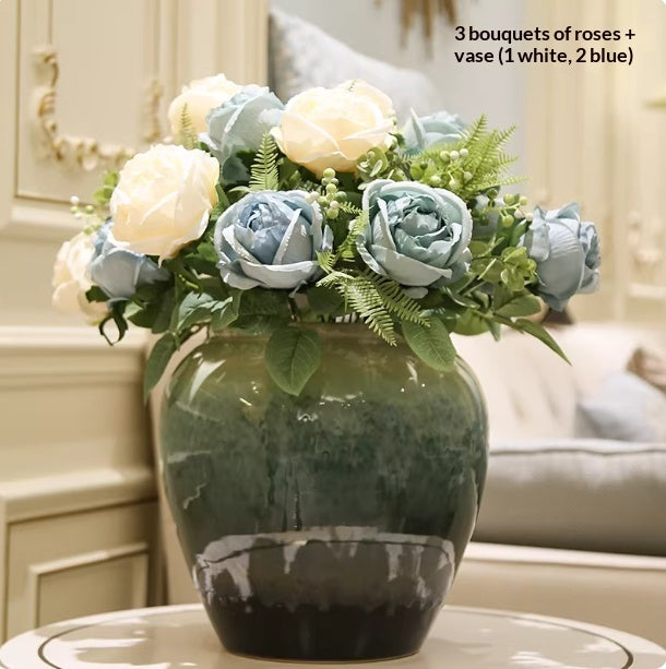 Ceramic Holly Vase with Artificial Floral Arrangement