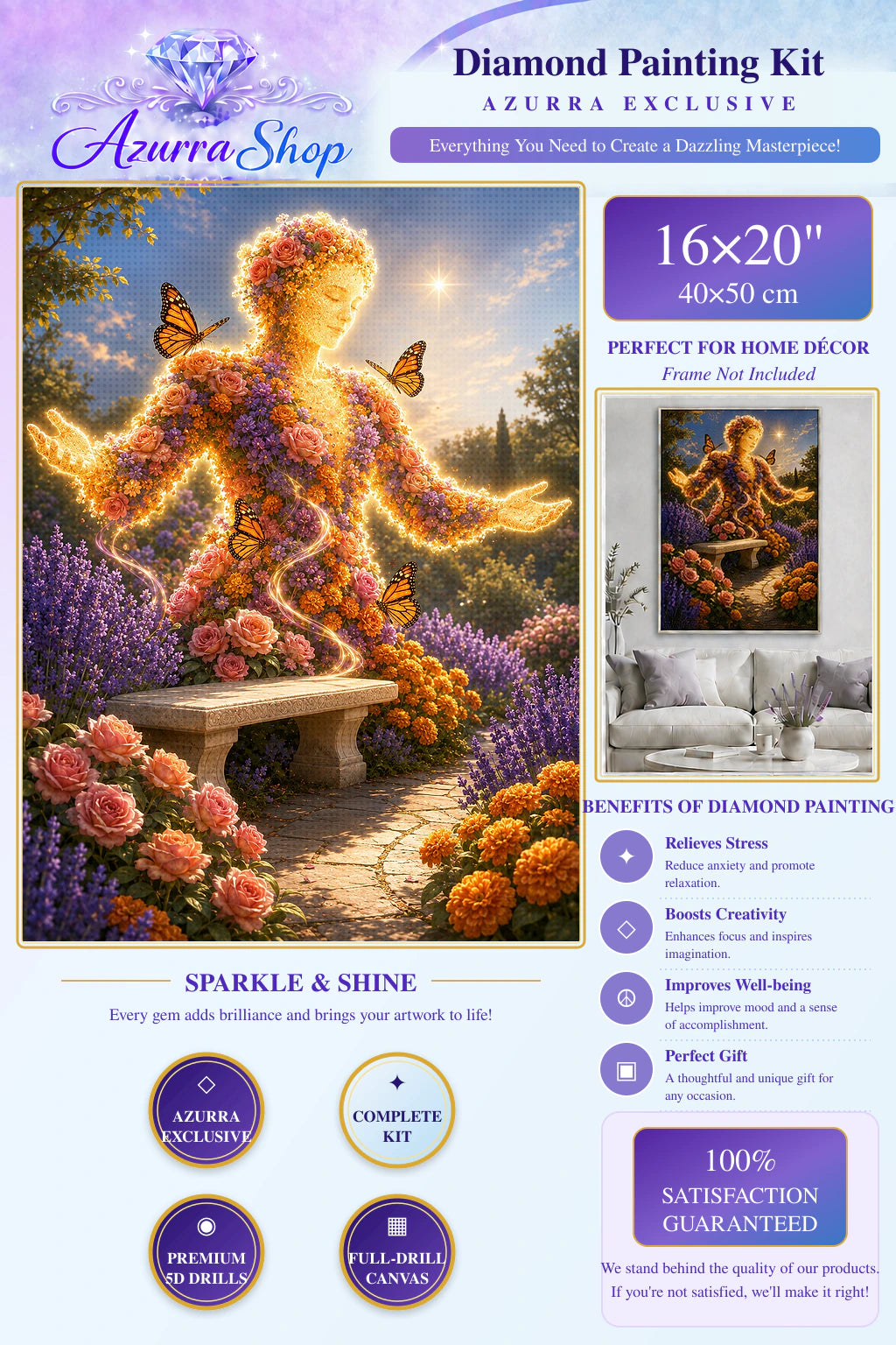 The Garden That Remembers diamond painting detail and size guide — Azurra Shop