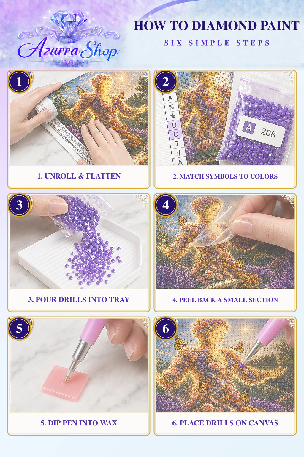 Diamond painting steps for The Garden That Remembers — Azurra Shop