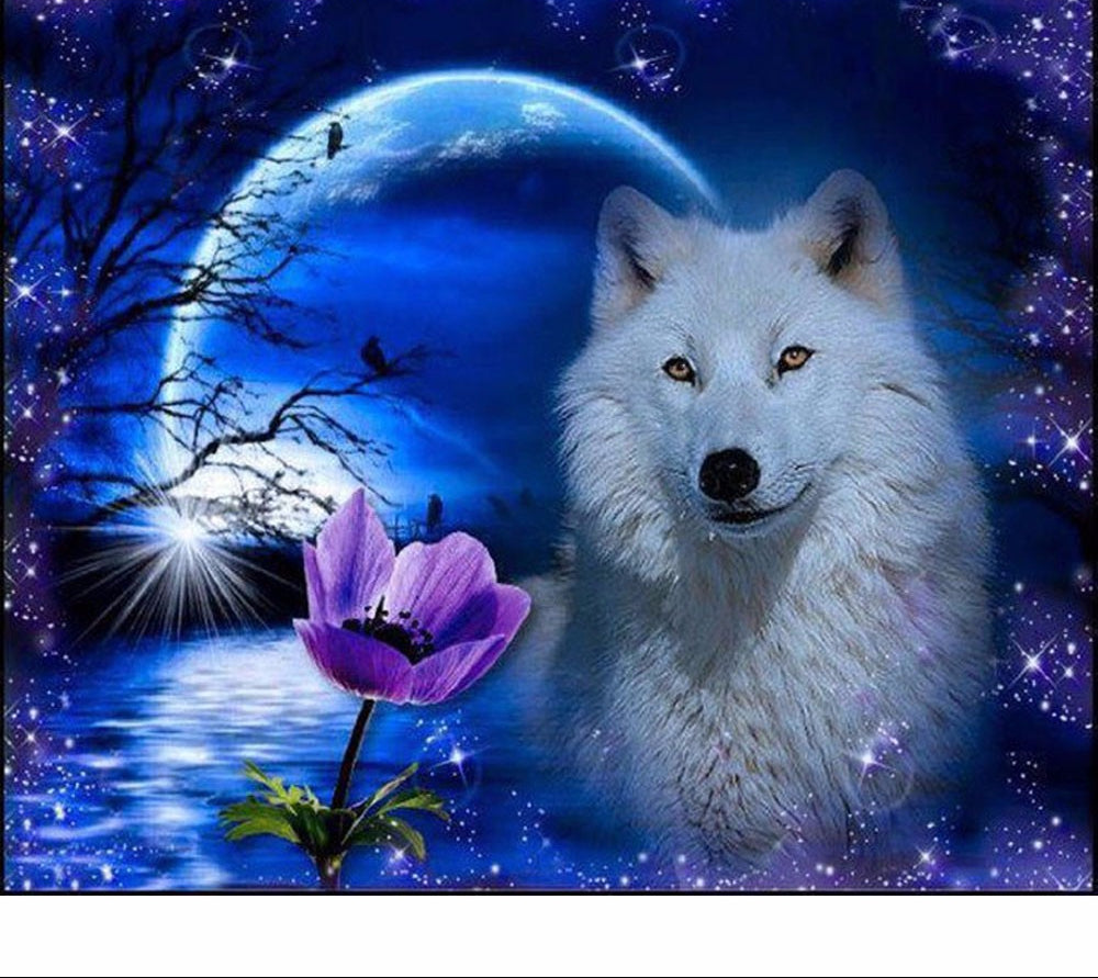 Wolf and moon diamond painting kit – 8x10" to 24x32" square drill celestial wildlife art by Azurra Shop