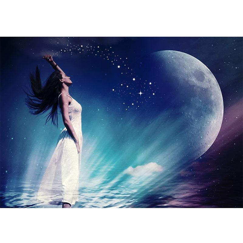 Woman in moonlight diamond painting kit – 12x16" to 24x32" ethereal celestial figurative wall art by Azurra Shop