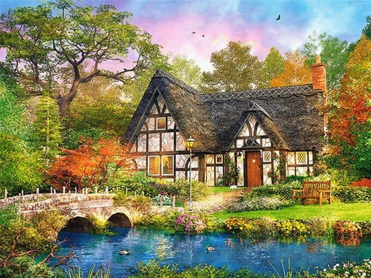 Forest cottage diamond painting kit – 12x16" full drill nature woodland wall art by Azurra Shop