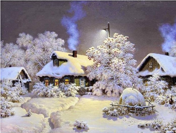 Snowy village diamond painting kit – [size] cosy winter landscape wall art by Azurra Shop