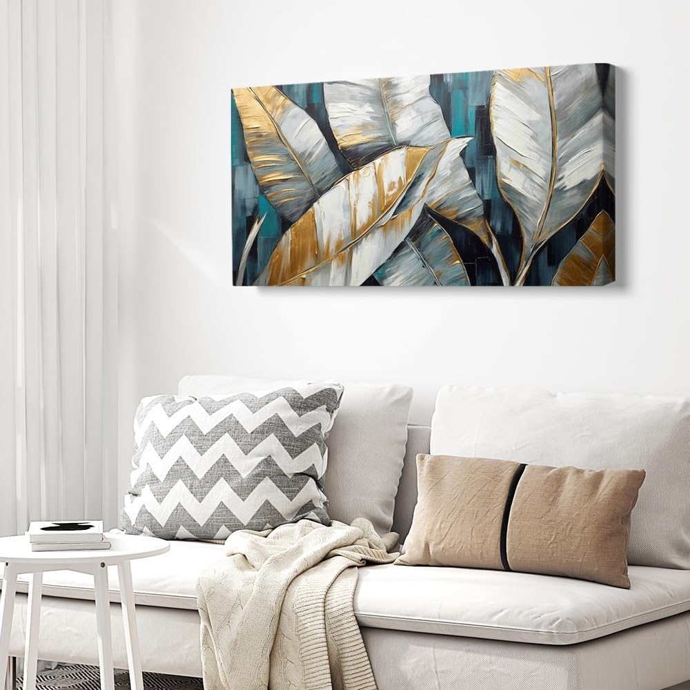 Handmade Abstract Oil Painting — Golden Green Banana Leaves