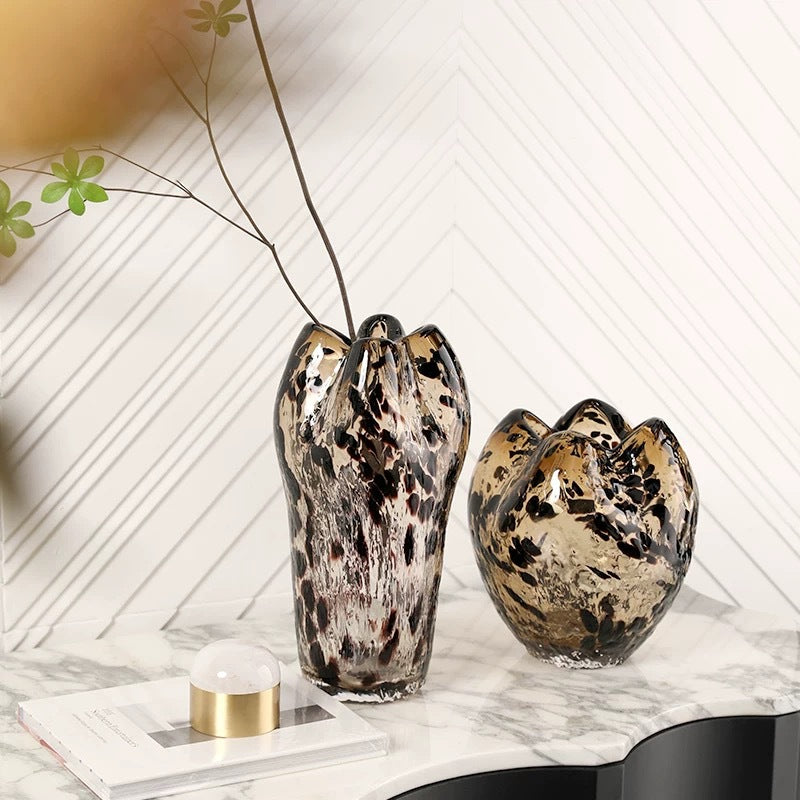 Modern Blown Glass Vase — light luxury geometric colored glass, available in small (6x6"), medium (6x10"), and large (6x12") — Azurra Shop