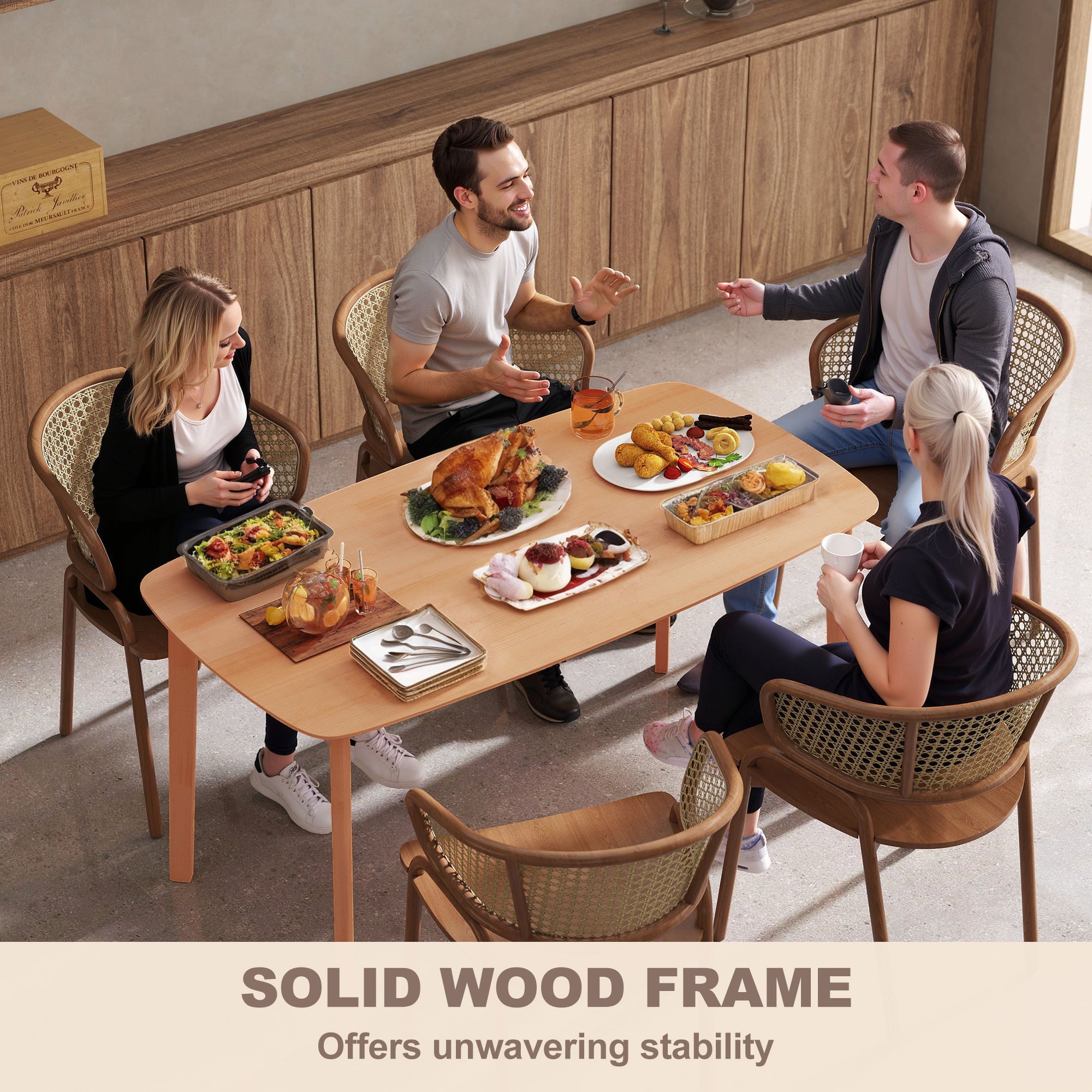 59" Pine Wood Rustic Dining Table for 6