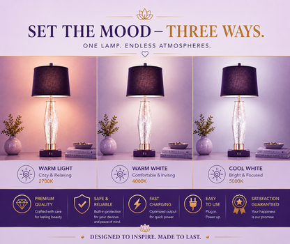 Table Lamps Set of 2 with USB A+C Charging Ports