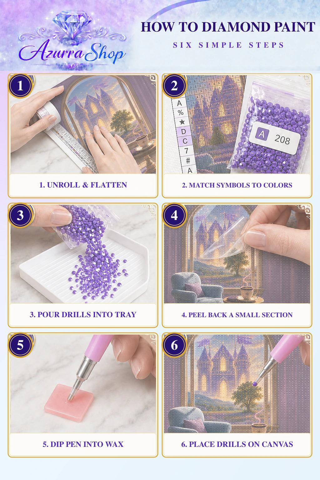 Diamond painting steps for A Home Full of Dreams — Azurra Shop