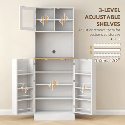 66.5" White Kitchen Pantry Cabinet with Glass Doors