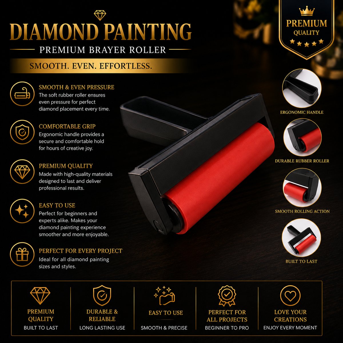 Black and red diamond painting roller with ergonomic handle