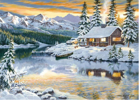 Snowy cottage diamond painting kit – 12x16" peaceful winter cabin landscape wall art by Azurra Shop