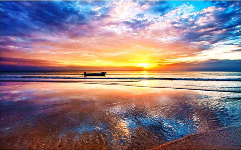 Evening sunset boat diamond painting kit – 12x16" warm golden hour water scene wall art by Azurra Shop