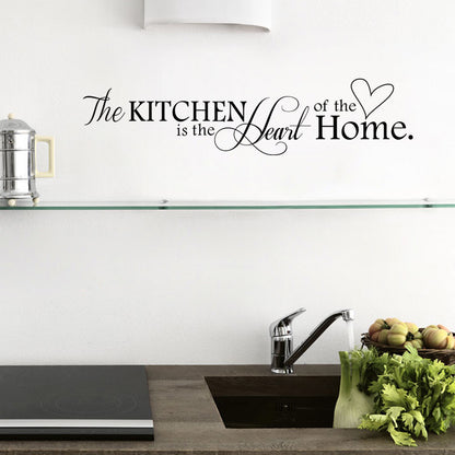 "Kitchen Is the Heart of the Home" PVC Wall Sticker — black, removable, waterproof, 23.6"x5.9" — Azurra Shop