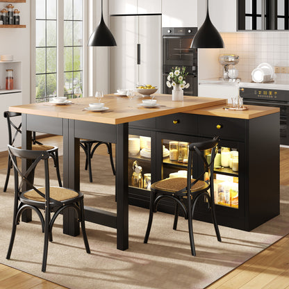 Extendable Kitchen Island with RGB LED Lights — Black