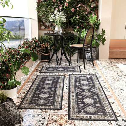 Boho Kitchen Rug Set — 3-piece non-slip washable faux wool runner set, 0.31" thick, farmhouse style — Azurra Shop