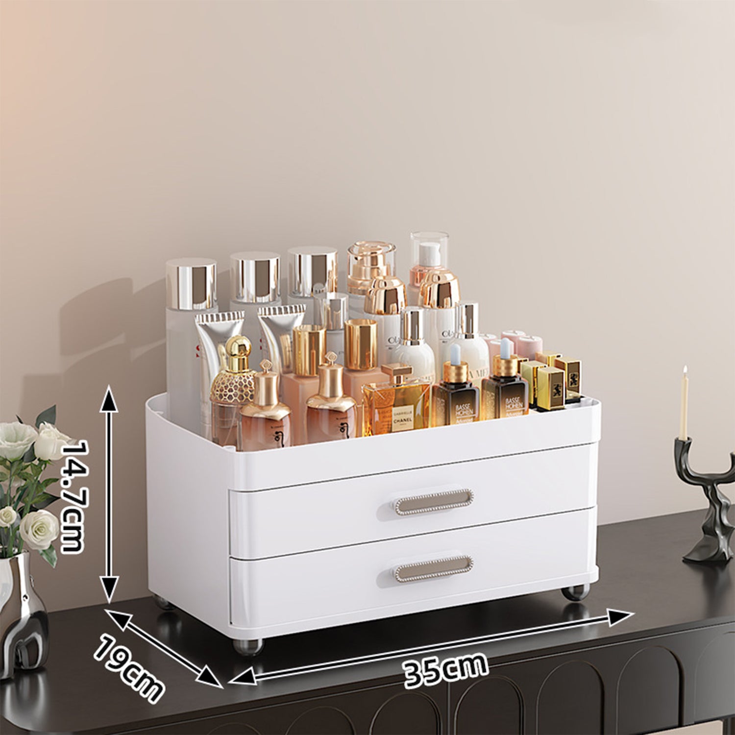 4-Tier Makeup Organizer with 2 Drawers