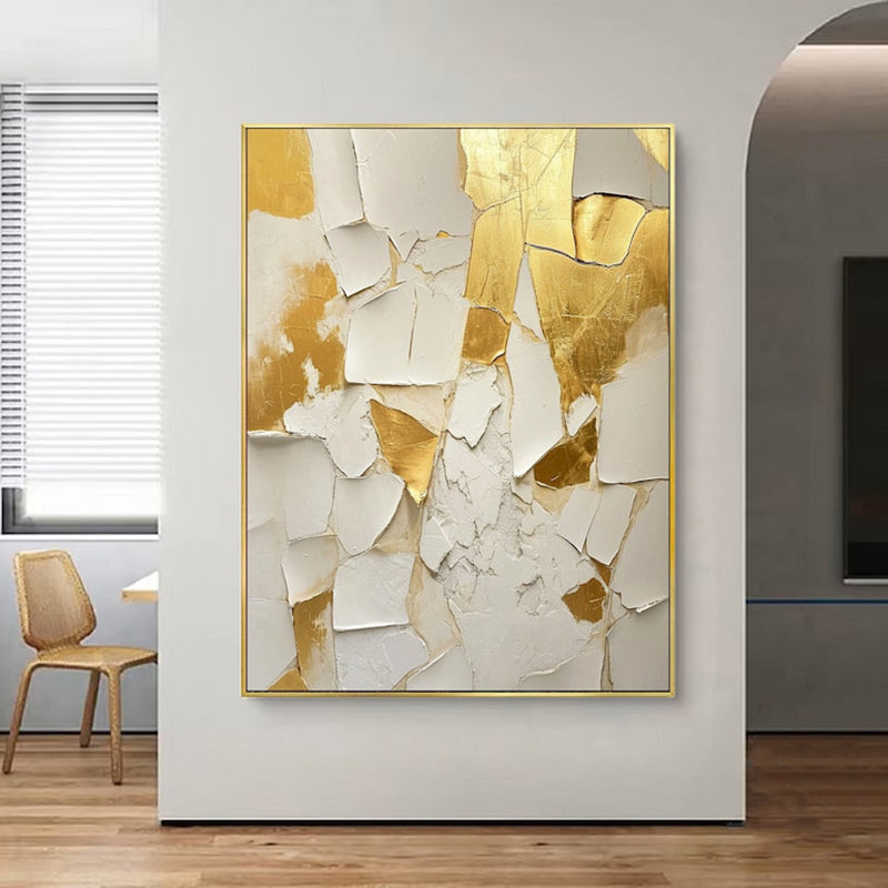 Handmade Abstract Oil Painting on Canvas — golden and white texture, minimalist modern wall art, unframed, available in 7 sizes from 16x24" to 47x71" — Azurra Shop