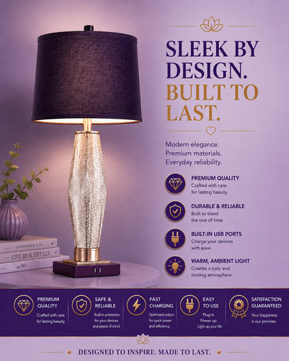 Table Lamps Set of 2 with USB A+C Charging Ports
