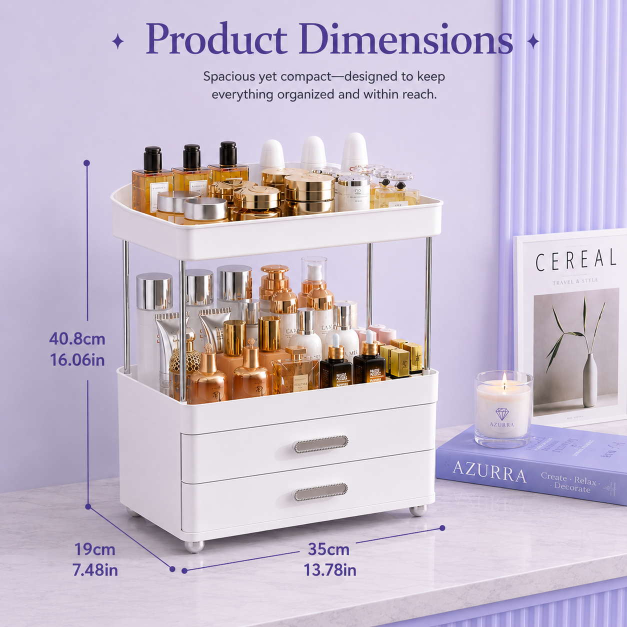 Makeup Organizer with Drawers — 4-Tier Vanity &amp; Skincare Storage