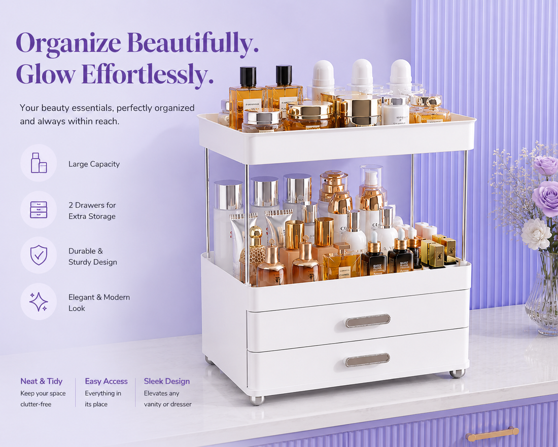Makeup Organizer with Drawers — 4-Tier Vanity &amp; Skincare Storage