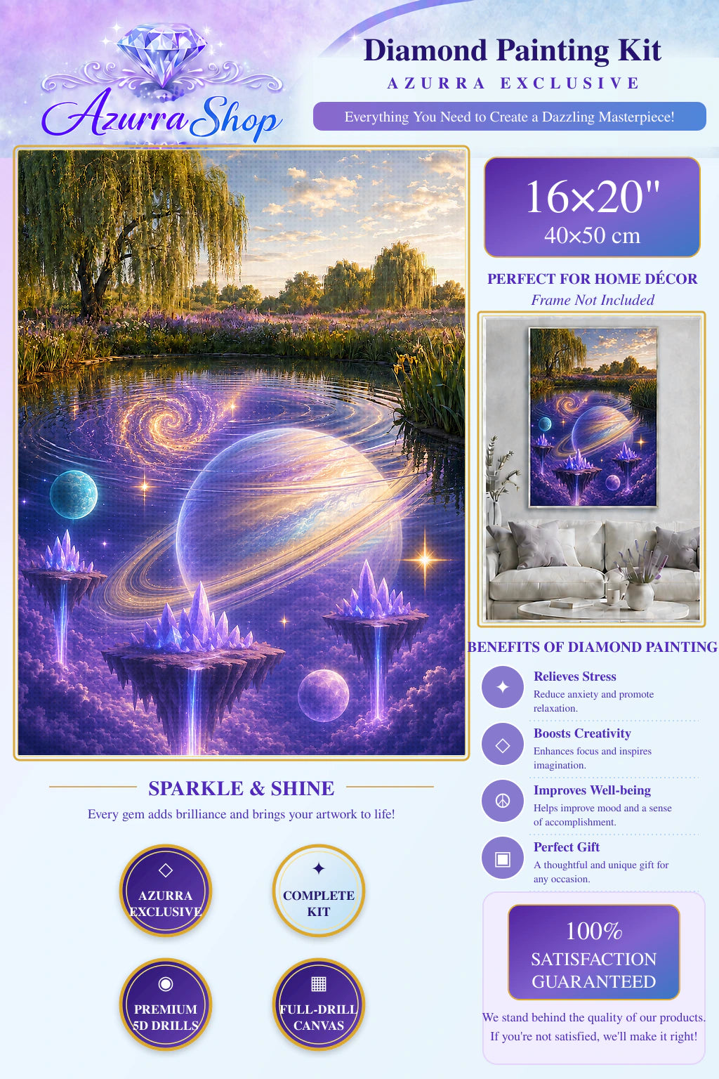 The Sky Beneath the Water diamond painting detail and size guide — Azurra Shop