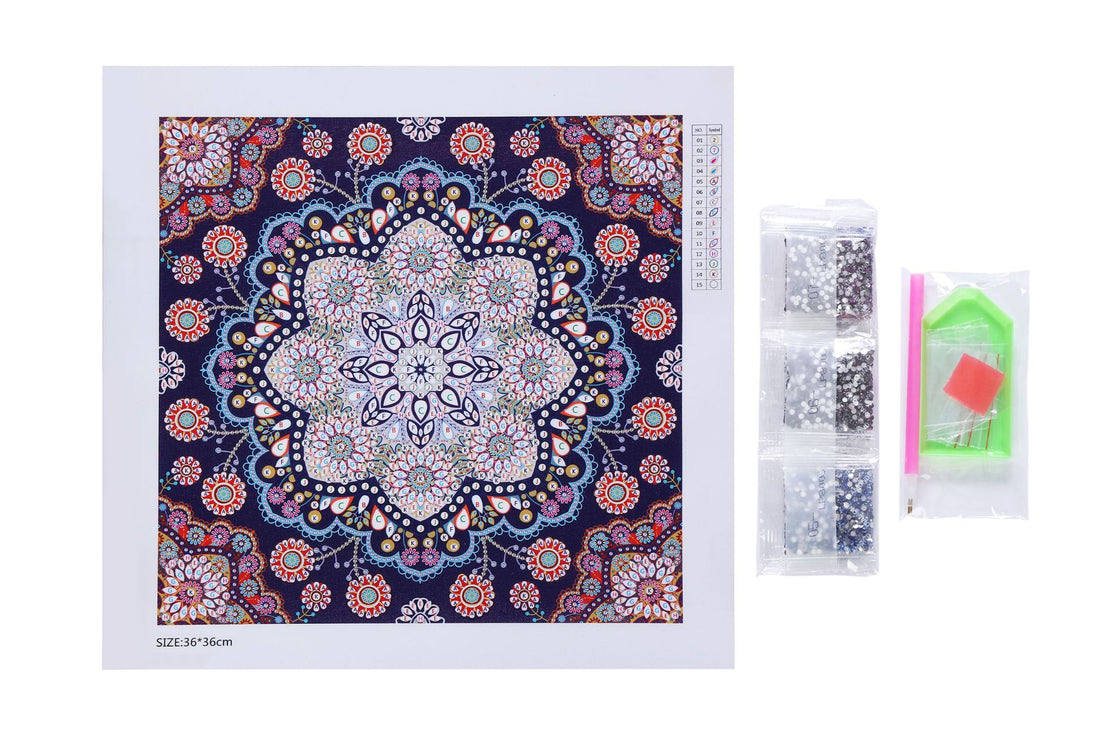 Mandala diamond painting kit – 14x14" bright and shaped diamonds geometric art by Azurra Shop