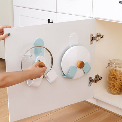 Adjustable Pot Lid &amp; Spoon Holder — ABS, wall-mounted no-drill, foldable, blue or white, 6.8"x2.4"x2.4" — Azurra Shop
