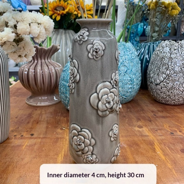 Porcelain Ice-Crack Ceramic Vase with Relief Detail