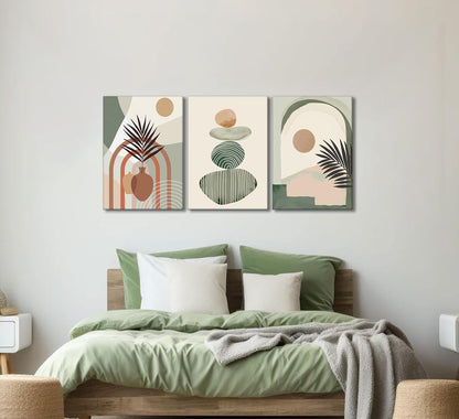 Boho Canvas Wall Art Set — 3 Pieces, Framed