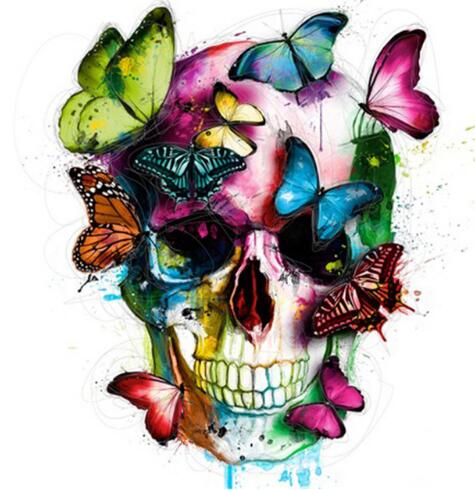 Pastel watercolor butterfly sugar skull diamond painting kit — dripping watercolor design, soft pastel colors, full drill DIY art — Azurra Shop