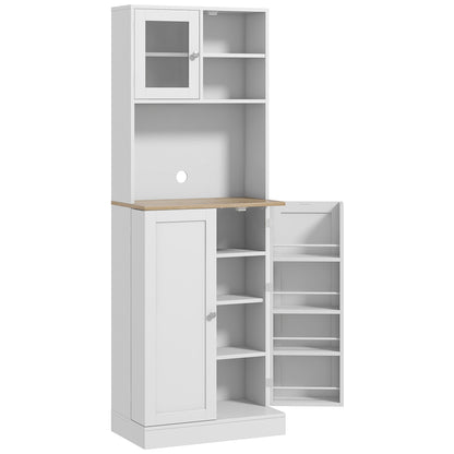 66.5" White Kitchen Pantry Cabinet with Glass Doors