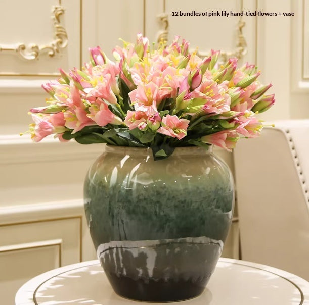 Ceramic Holly Vase with Artificial Floral Arrangement